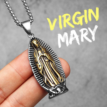 Our Lady of Guadalupe Rose Stainless Steel Men's Pendant Necklace