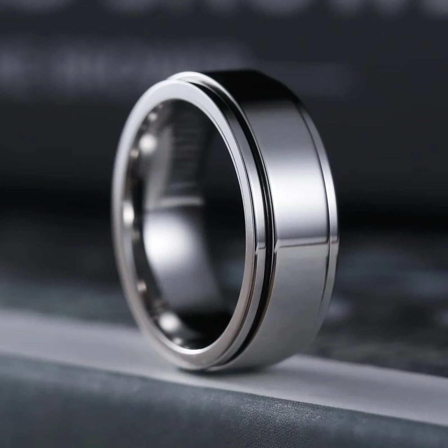Stainless Steel Anxiety Fidget Spinner Rings for Men Cool Punk Spinning Rotate Rings for men Anti Stress Wedding Band Jewelry
