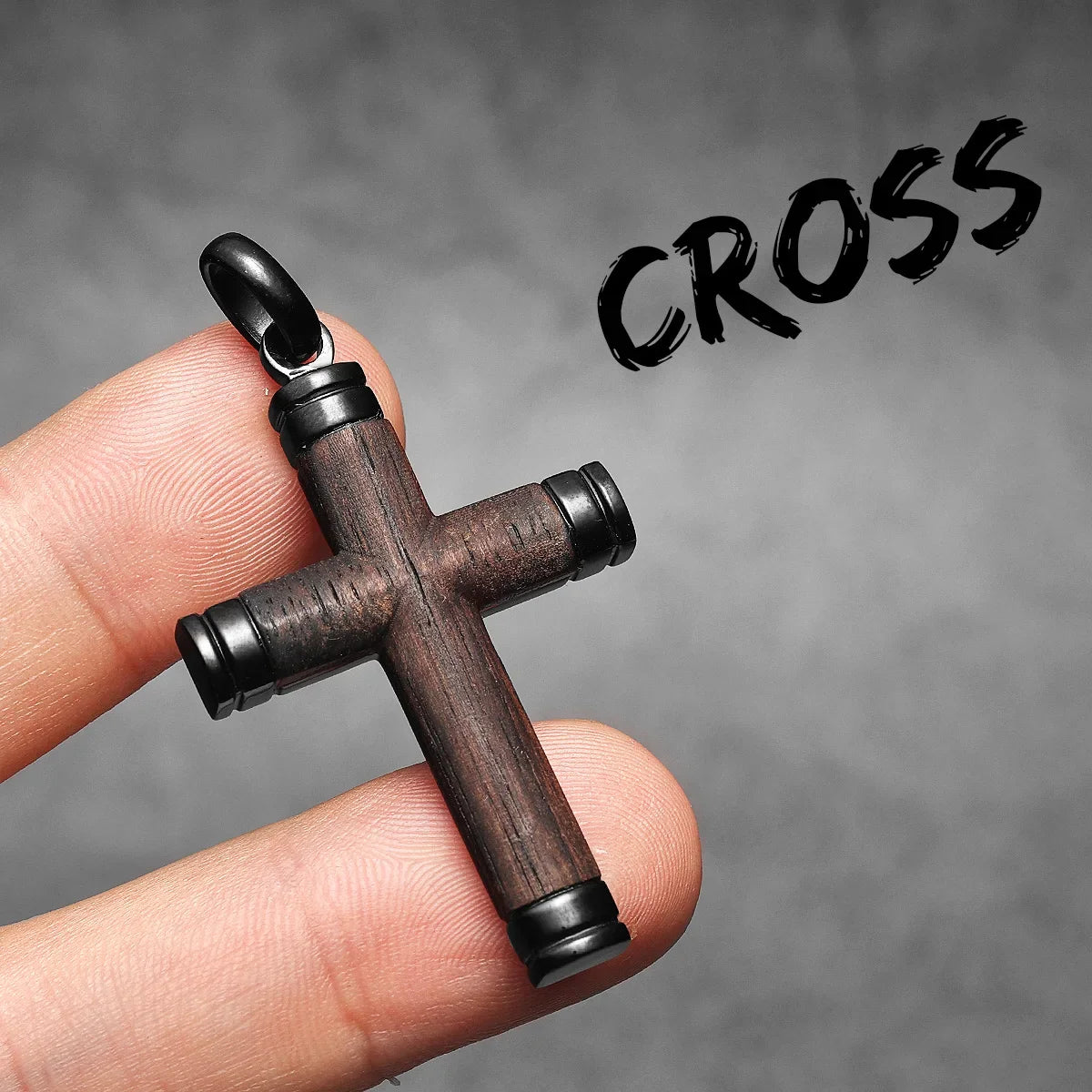 Wood Cross Exorcism Amulet Stainless Steel Men's Necklace Pendant Chain