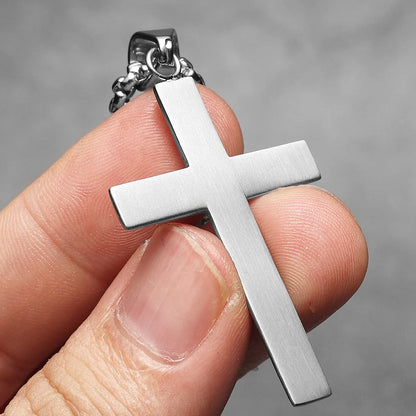 Simple Gemstone Cross Stainless Steel Men's Necklace Pendant Chain
