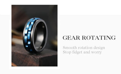 Fashion Punk Style Gear Rotating Anxiety Fidget Ring Titanium Steel Chain Spinner Rings For Men Rock Biker Wedding Party Jewelry