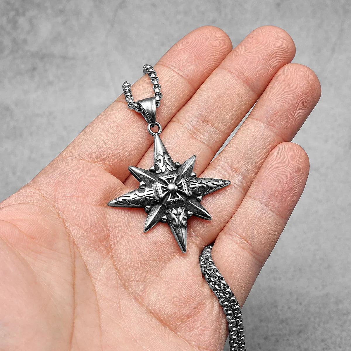 Simple Polar Star Compass Stainless Steel Men's Necklace Pendant Chain