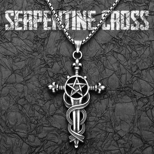Serpentine Cross Amulets Stainless Steel Men's Necklace Pendant Chain