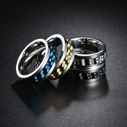 Fashion Punk Style Gear Rotating Anxiety Fidget Ring Titanium Steel Chain Spinner Rings For Men Rock Biker Wedding Party Jewelry