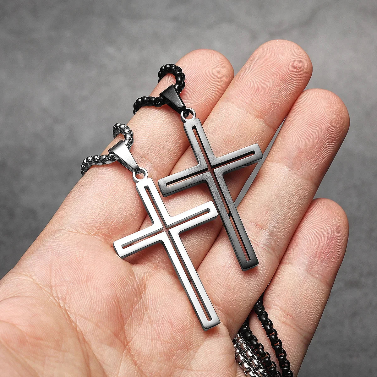 Hollow Cross Simple Amulet Stainless Steel Men's Necklace Pendant Chain
