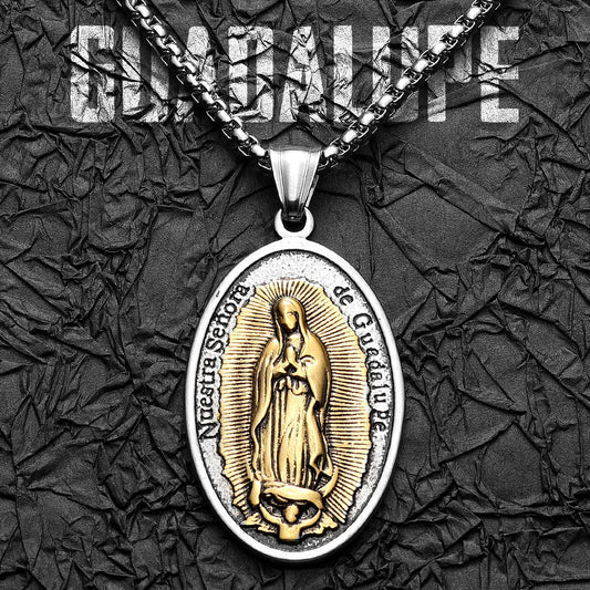 Our Lady of Guadalupe Rose Stainless Steel Men's Pendant Necklace