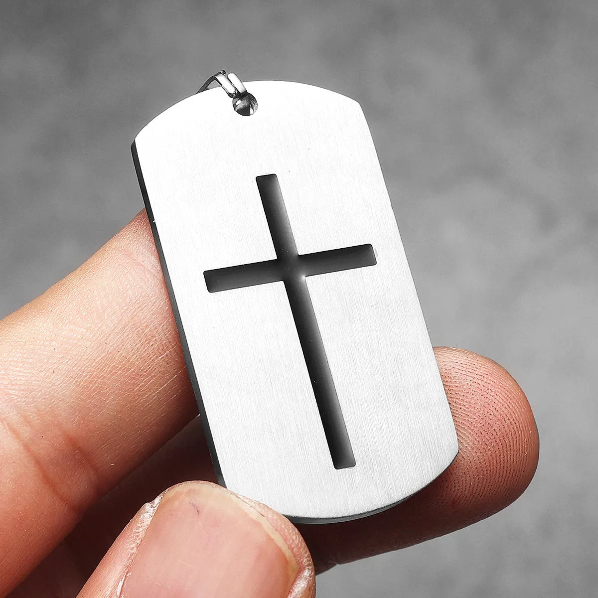 Cross Amulet Bible Tag Stainless Steel Pendant Men's Necklace