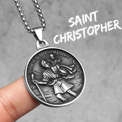 St.Christopher Exorcist Amulet Stainless Steel Men's Necklace Pendant Chain
