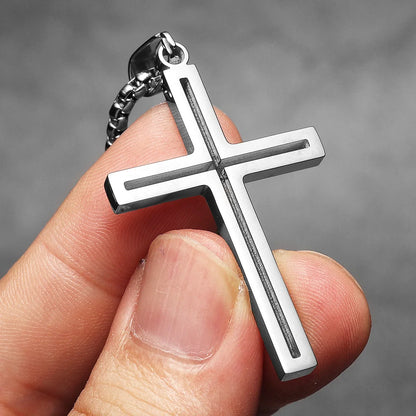 Hollow Cross Simple Amulet Stainless Steel Men's Necklace Pendant Chain