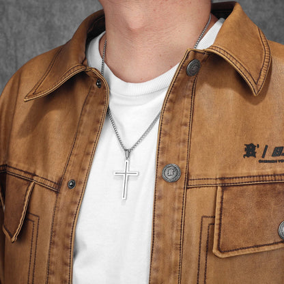 Hollow Cross Simple Amulet Stainless Steel Men's Necklace Pendant Chain