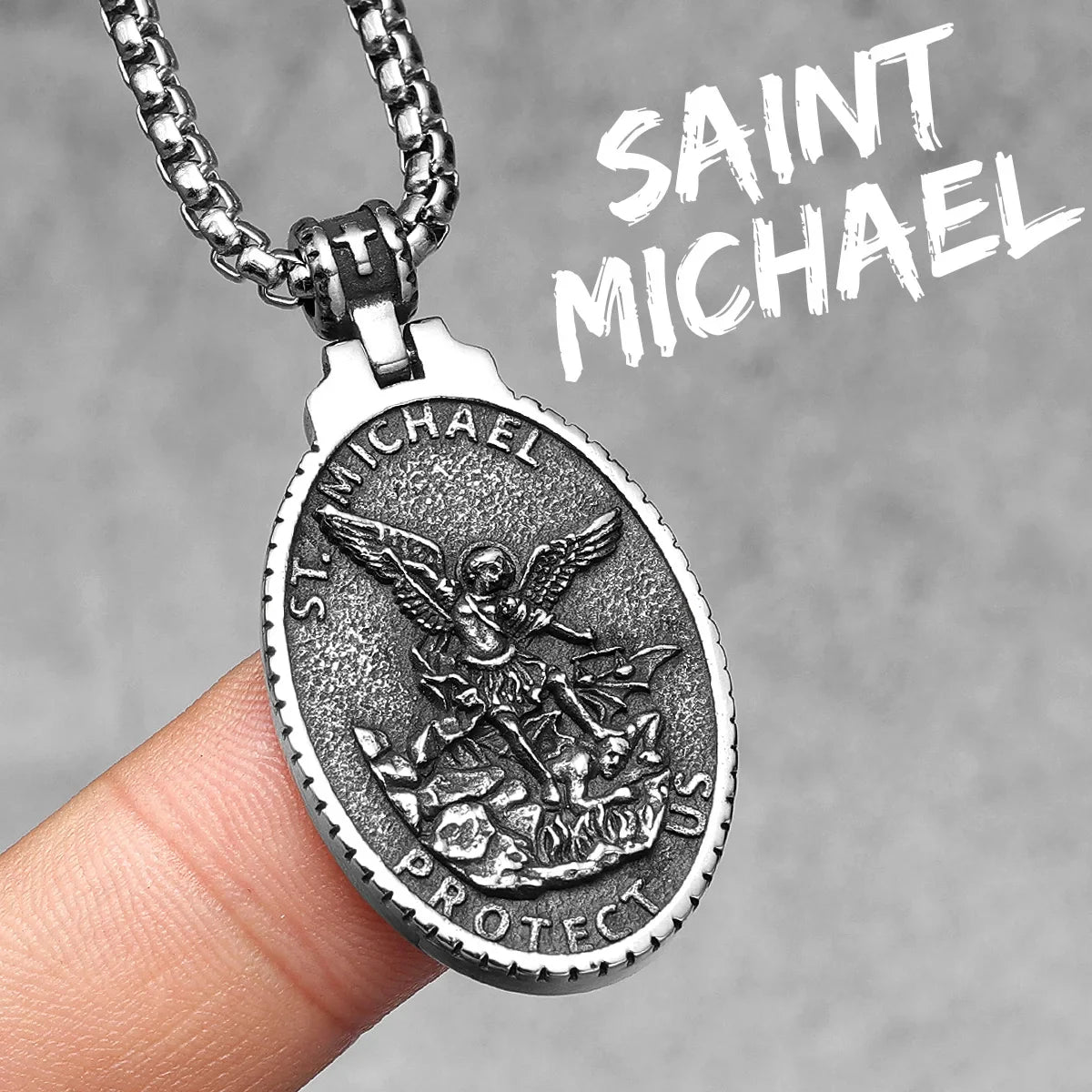 Archangel St.Michael Guardian Stainless Steel Men's Necklace Pendant Chain