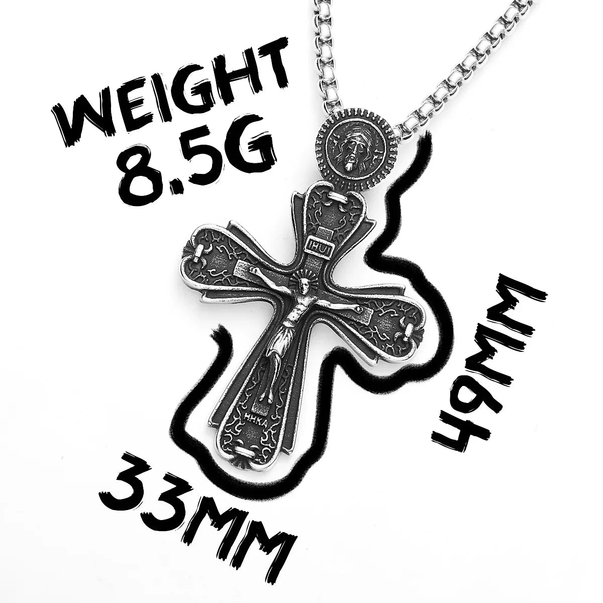Retro Jesus Cross Amulet Stainless Steel Men's Pendant Necklace