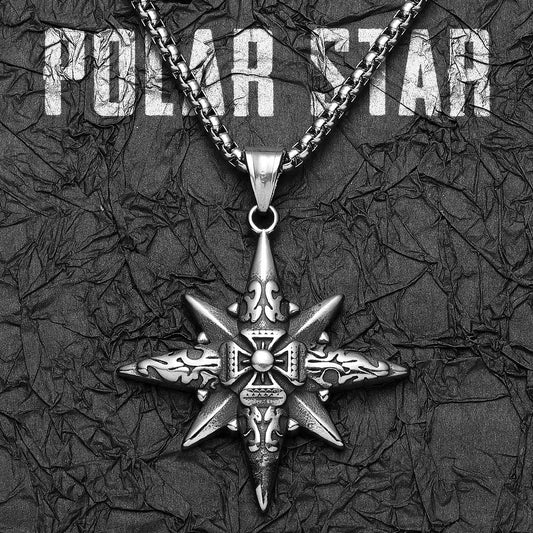 Simple Polar Star Compass Stainless Steel Men's Necklace Pendant Chain