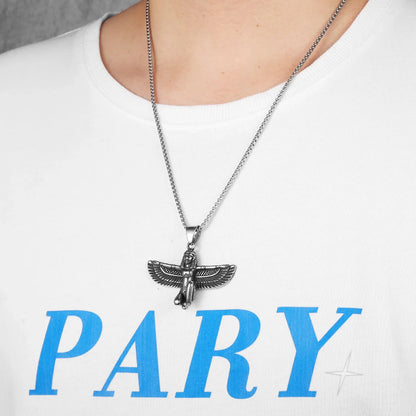 Egyptian Pharaoh Eagle Wing Stainless Steel Men's Necklace Pendant Chain