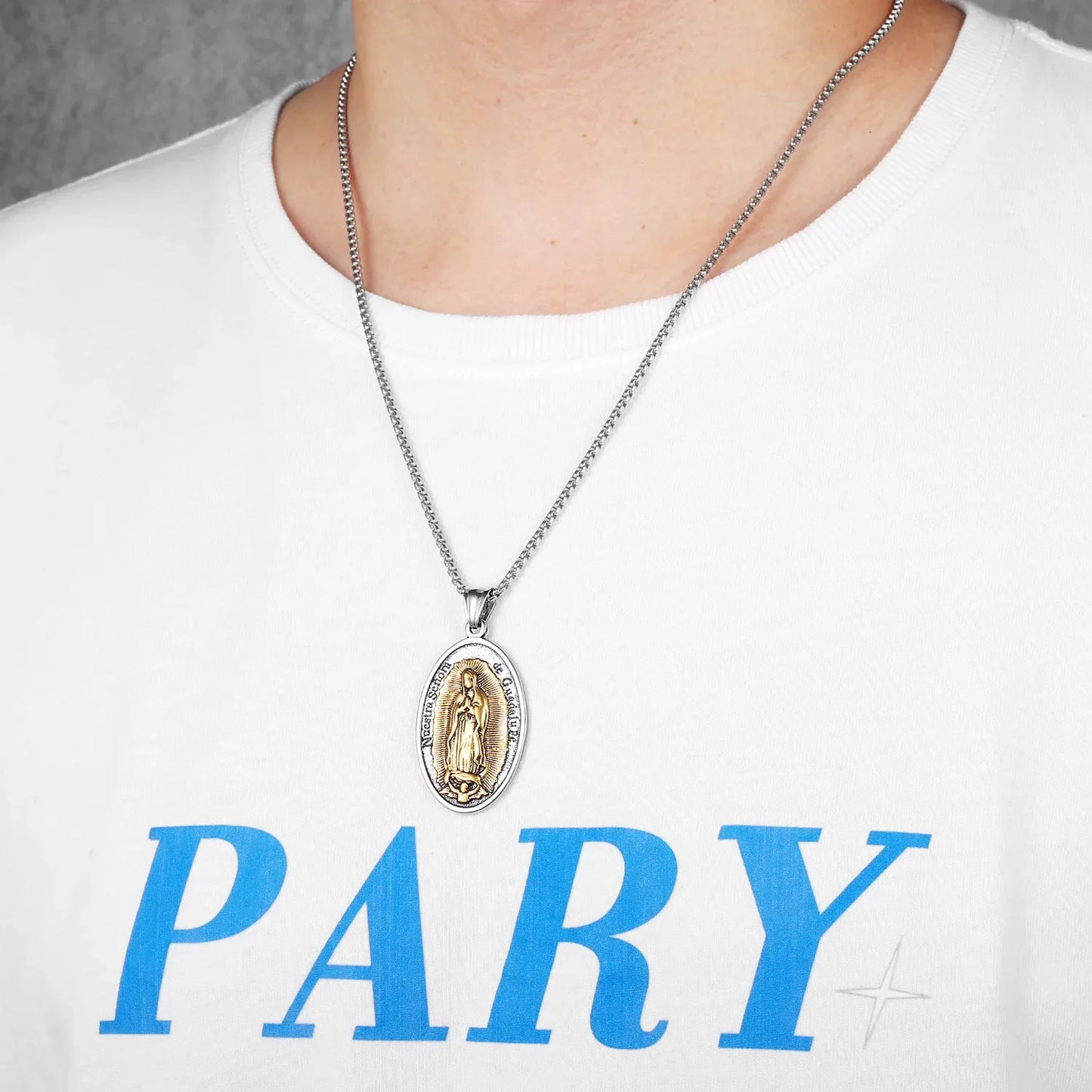 Our Lady of Guadalupe Rose Stainless Steel Men's Pendant Necklace