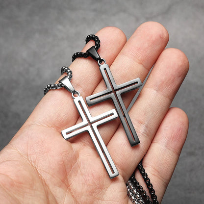 Hollow Cross Simple Amulet Stainless Steel Men's Necklace Pendant Chain