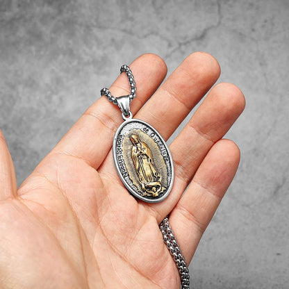 Our Lady of Guadalupe Rose Stainless Steel Men's Pendant Necklace
