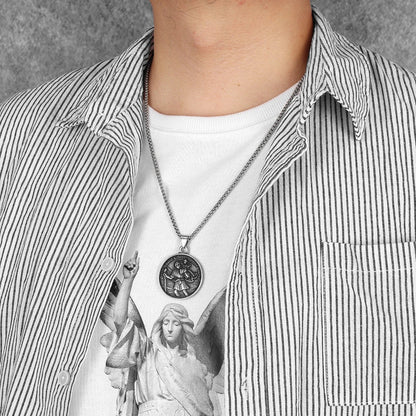 St.Christopher Exorcist Amulet Stainless Steel Men's Necklace Pendant Chain
