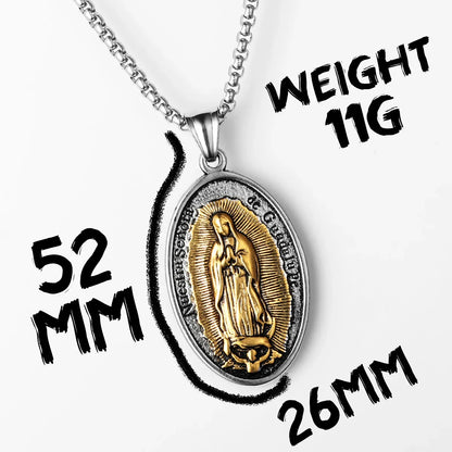 Our Lady of Guadalupe Rose Stainless Steel Men's Pendant Necklace