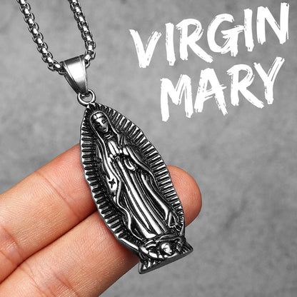 Our Lady of Guadalupe Rose Stainless Steel Men's Pendant Necklace