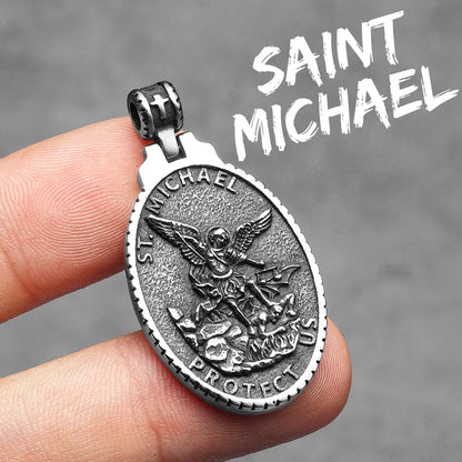 Archangel St.Michael Guardian Stainless Steel Men's Necklace Pendant Chain