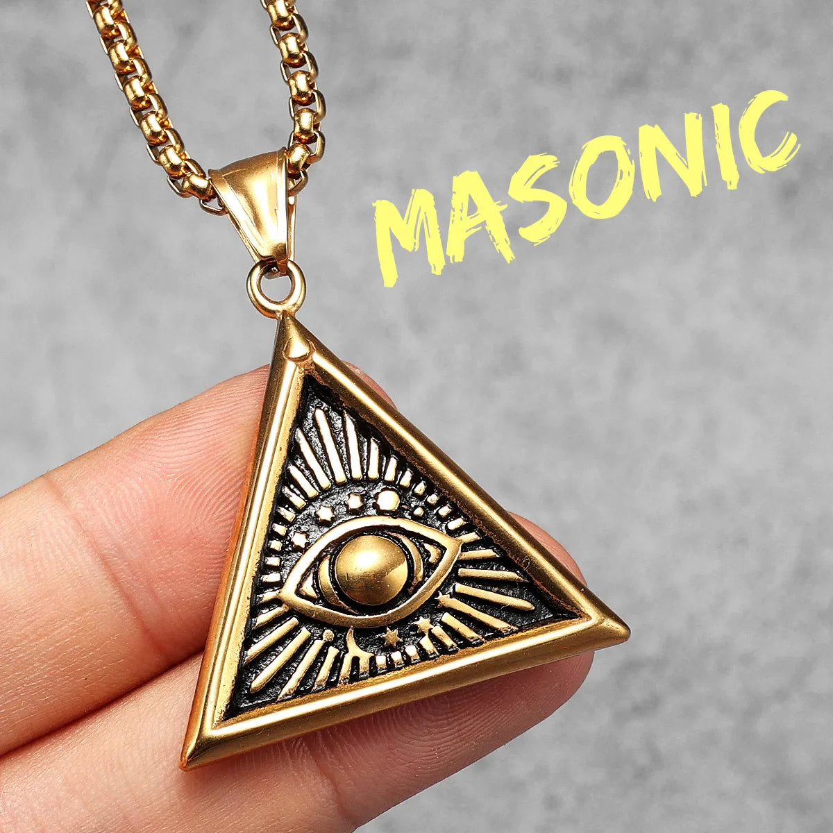 Masonic Illuminati Eye Stainless Steel Men's Necklace Pendant Chain