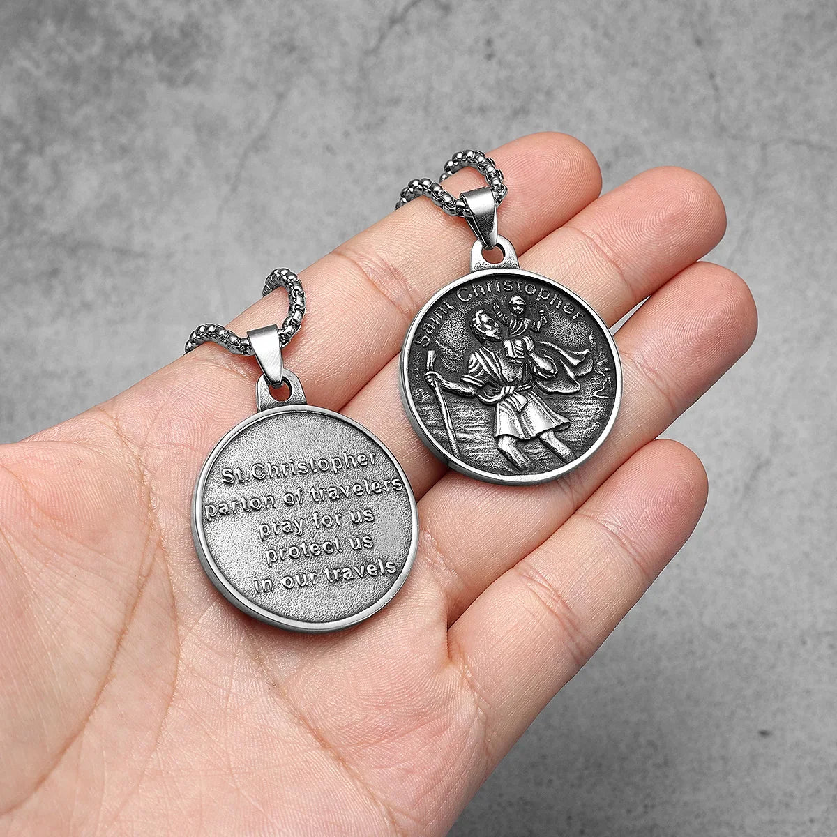 St.Christopher Exorcist Amulet Stainless Steel Men's Necklace Pendant Chain