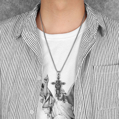 Serpentine Cross Amulets Stainless Steel Men's Necklace Pendant Chain
