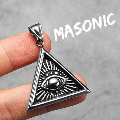 Masonic Illuminati Eye Stainless Steel Men's Necklace Pendant Chain
