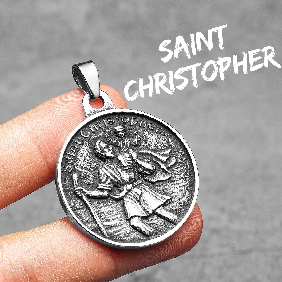 St.Christopher Exorcist Amulet Stainless Steel Men's Necklace Pendant Chain