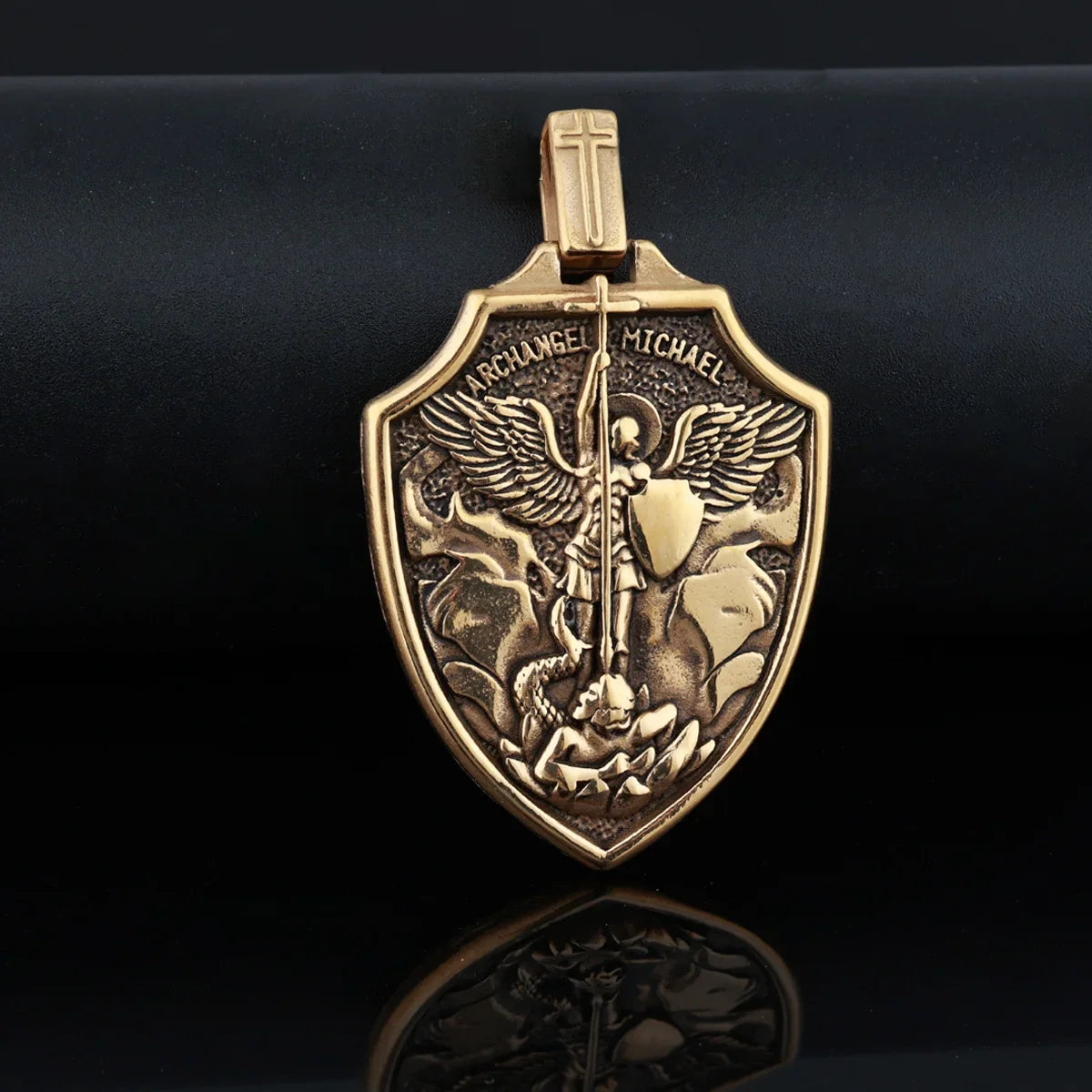 Archangel St.Michael Shield Amulet Stainless Steel Men's Necklace Pendant Chain