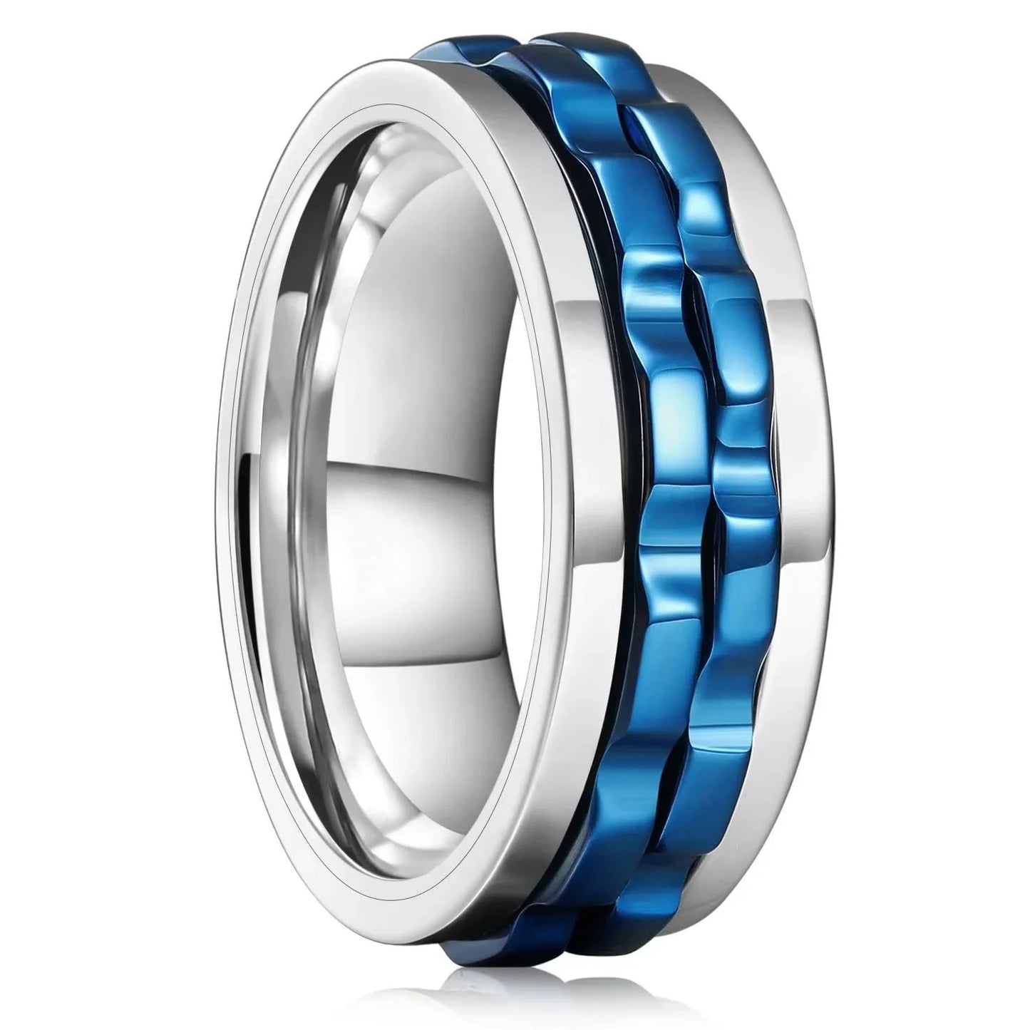Fashion Punk Style Gear Rotating Anxiety Fidget Ring Titanium Steel Chain Spinner Rings For Men Rock Biker Wedding Party Jewelry