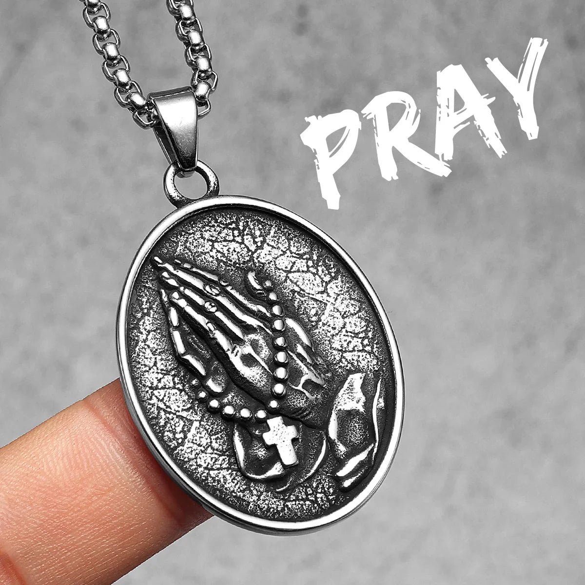 Cross Prayer Praying Hands Stainless Steel Men's Necklace Pendant Chain