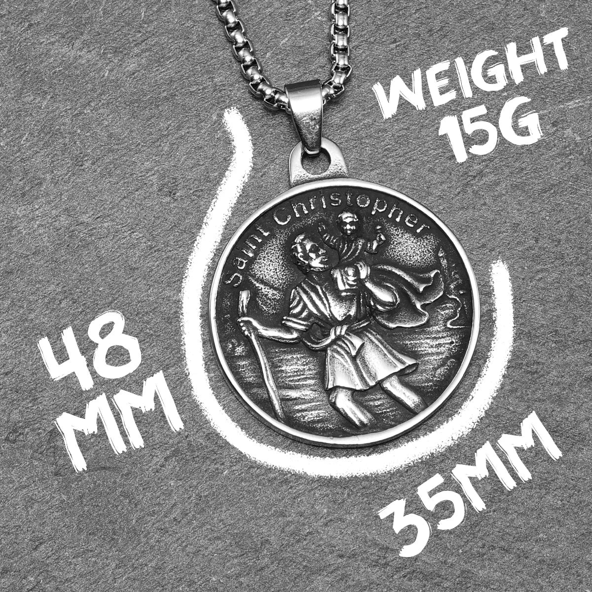 St.Christopher Exorcist Amulet Stainless Steel Men's Necklace Pendant Chain