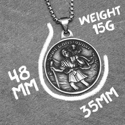 St.Christopher Exorcist Amulet Stainless Steel Men's Necklace Pendant Chain