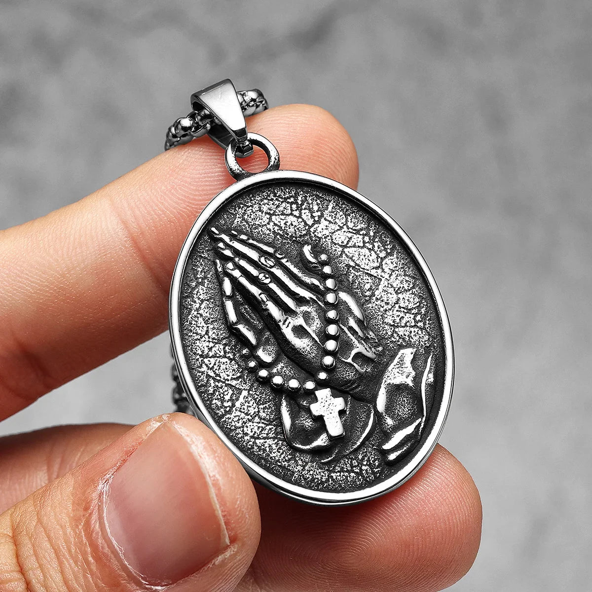 Cross Prayer Praying Hands Stainless Steel Men's Necklace Pendant Chain