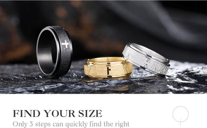 Stainless Steel Anxiety Rings For Men Women Christian Cross Religious Spinner Chain Rings Anti Stress Retro Amulet Jewelry
