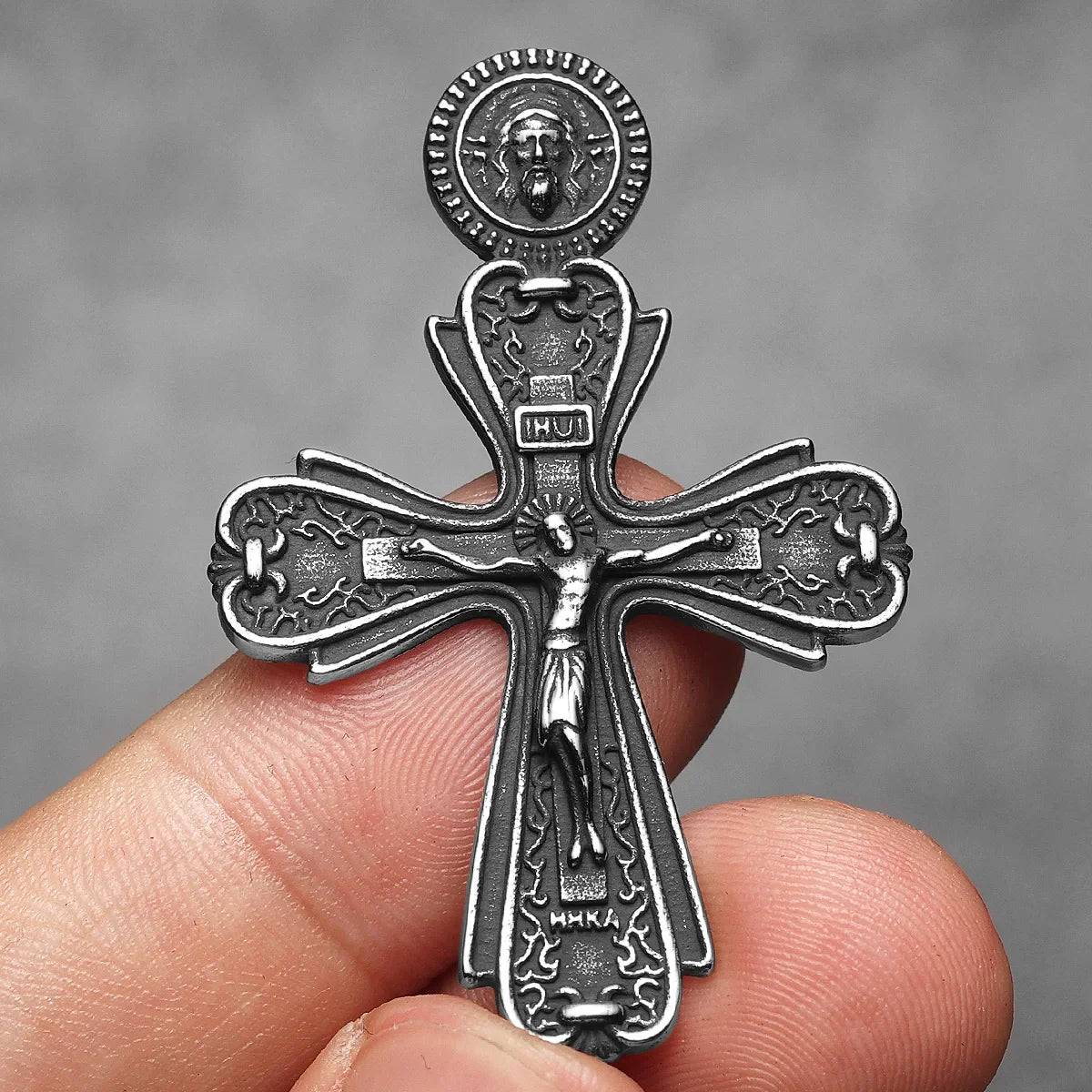 Retro Jesus Cross Amulet Stainless Steel Men's Pendant Necklace
