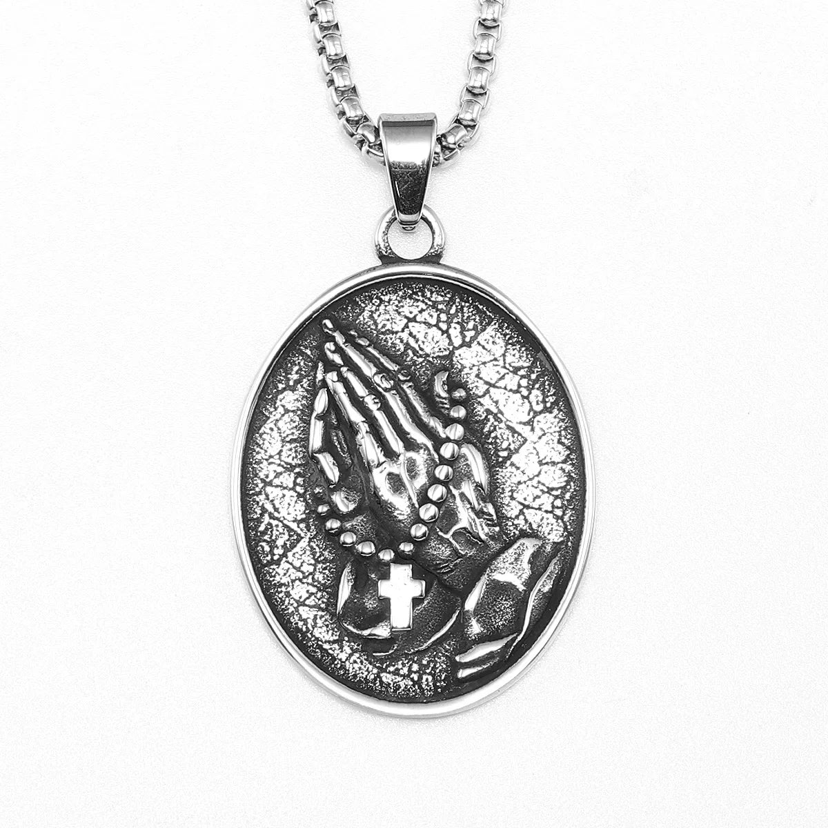 Cross Prayer Praying Hands Stainless Steel Men's Necklace Pendant Chain