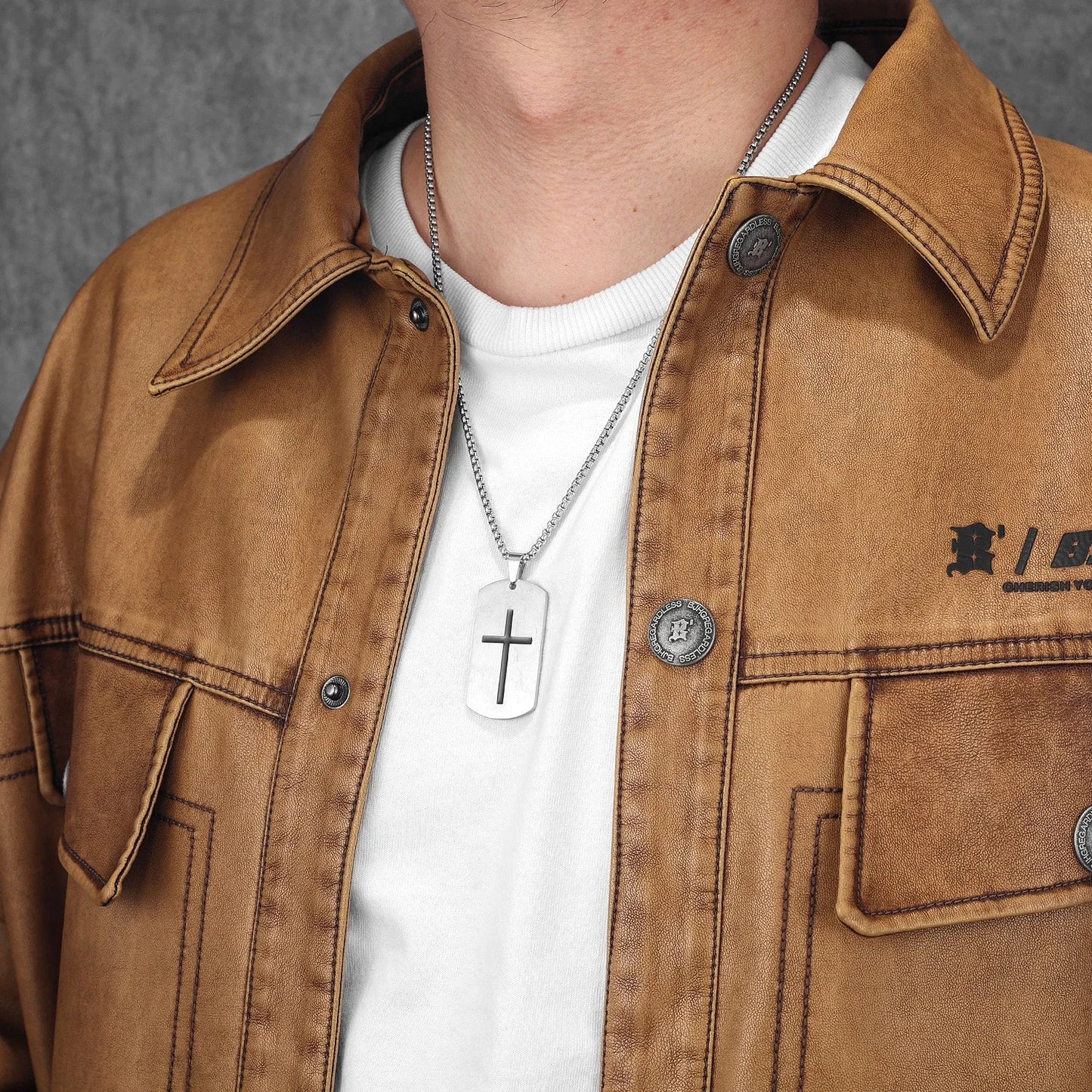Cross Amulet Bible Tag Stainless Steel Pendant Men's Necklace