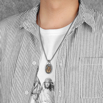 Archangel St.Michael Guardian Stainless Steel Men's Necklace Pendant Chain