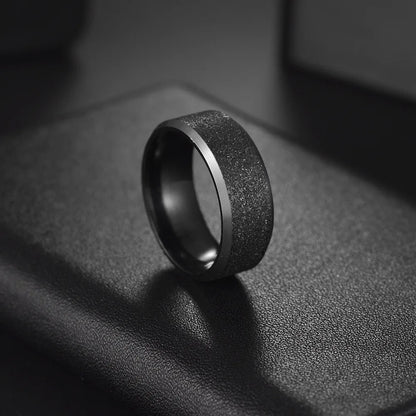 Simple 8mm Stainles Steel Frosted Finger Rings For Men Woman High Quality Black Polished Wedding Engagement Ring Jewelry Gifts