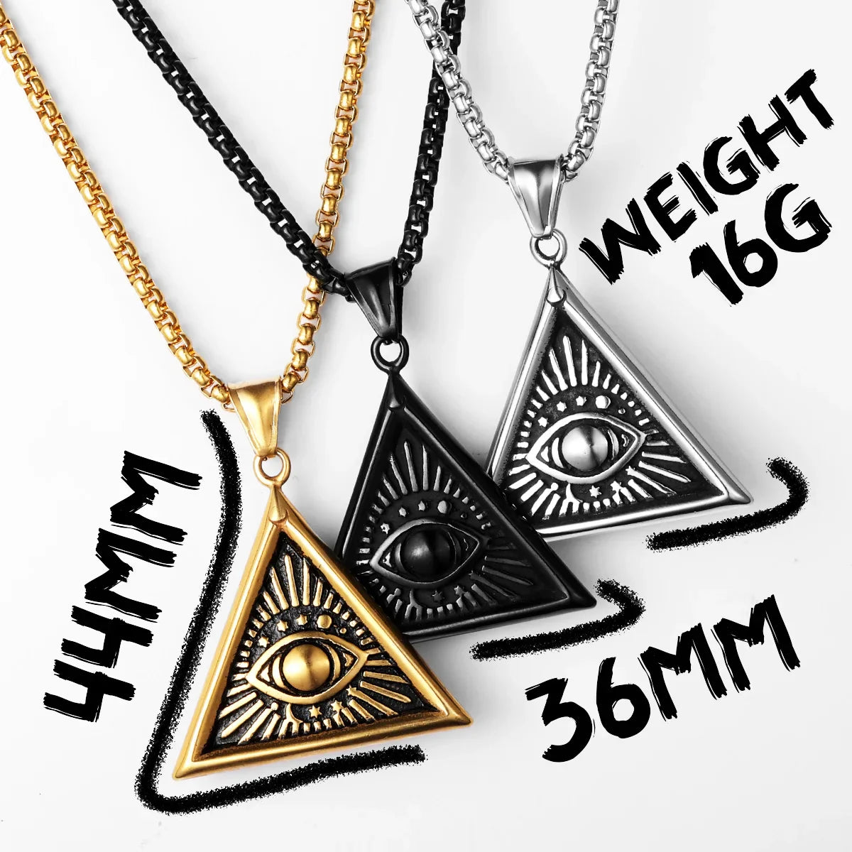 Masonic Illuminati Eye Stainless Steel Men's Necklace Pendant Chain