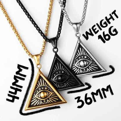 Masonic Illuminati Eye Stainless Steel Men's Necklace Pendant Chain
