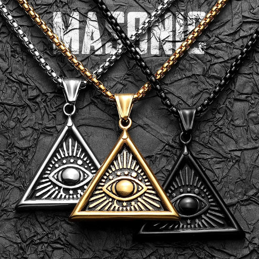Masonic Illuminati Eye Stainless Steel Men's Necklace Pendant Chain