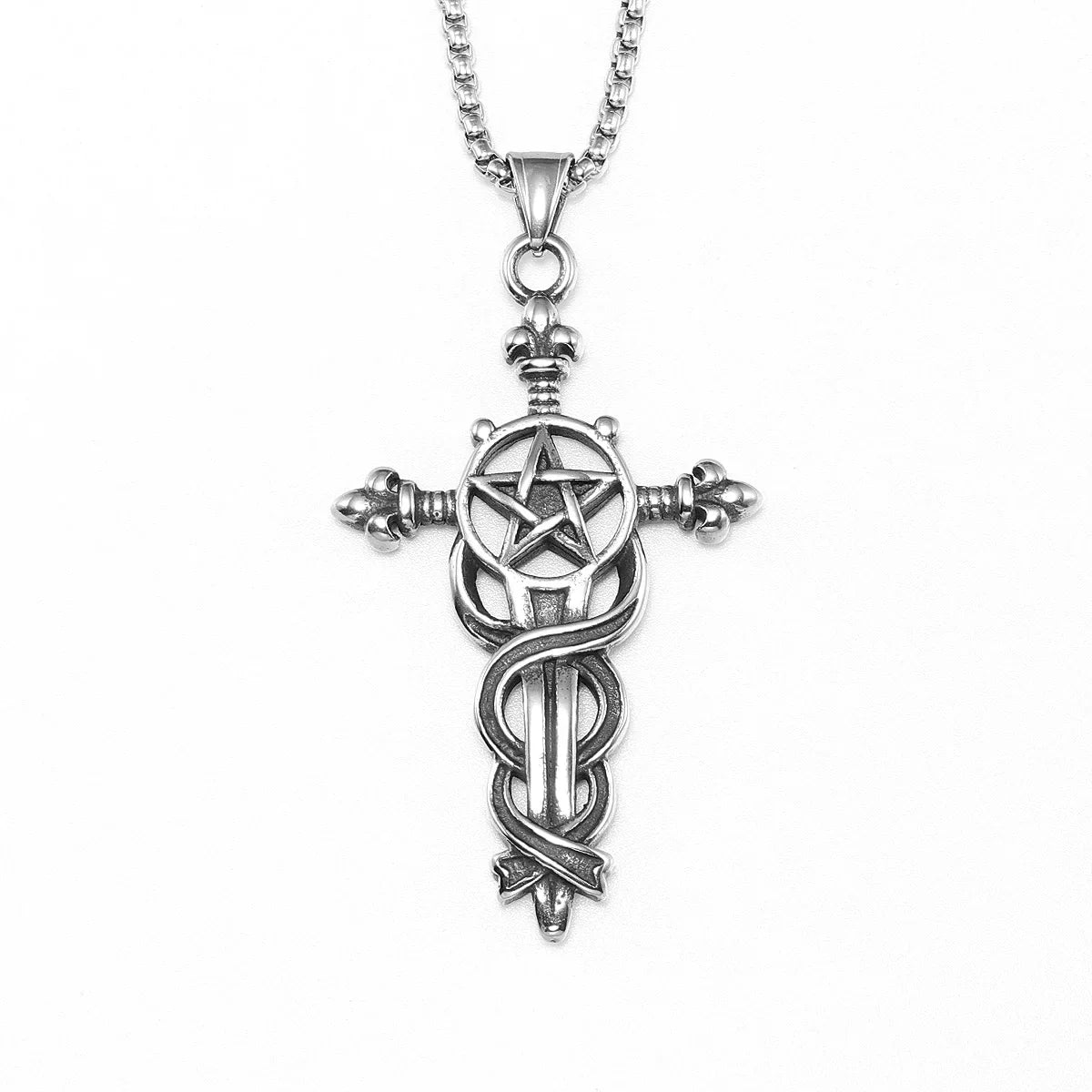 Serpentine Cross Amulets Stainless Steel Men's Necklace Pendant Chain