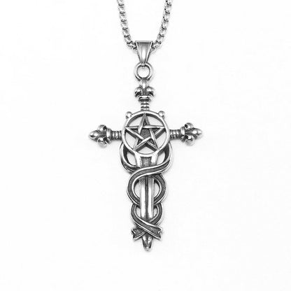 Serpentine Cross Amulets Stainless Steel Men's Necklace Pendant Chain