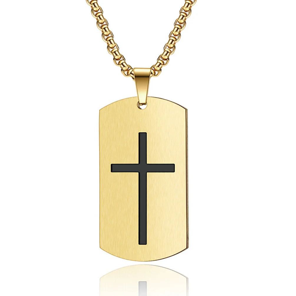 Cross Amulet Bible Tag Stainless Steel Pendant Men's Necklace
