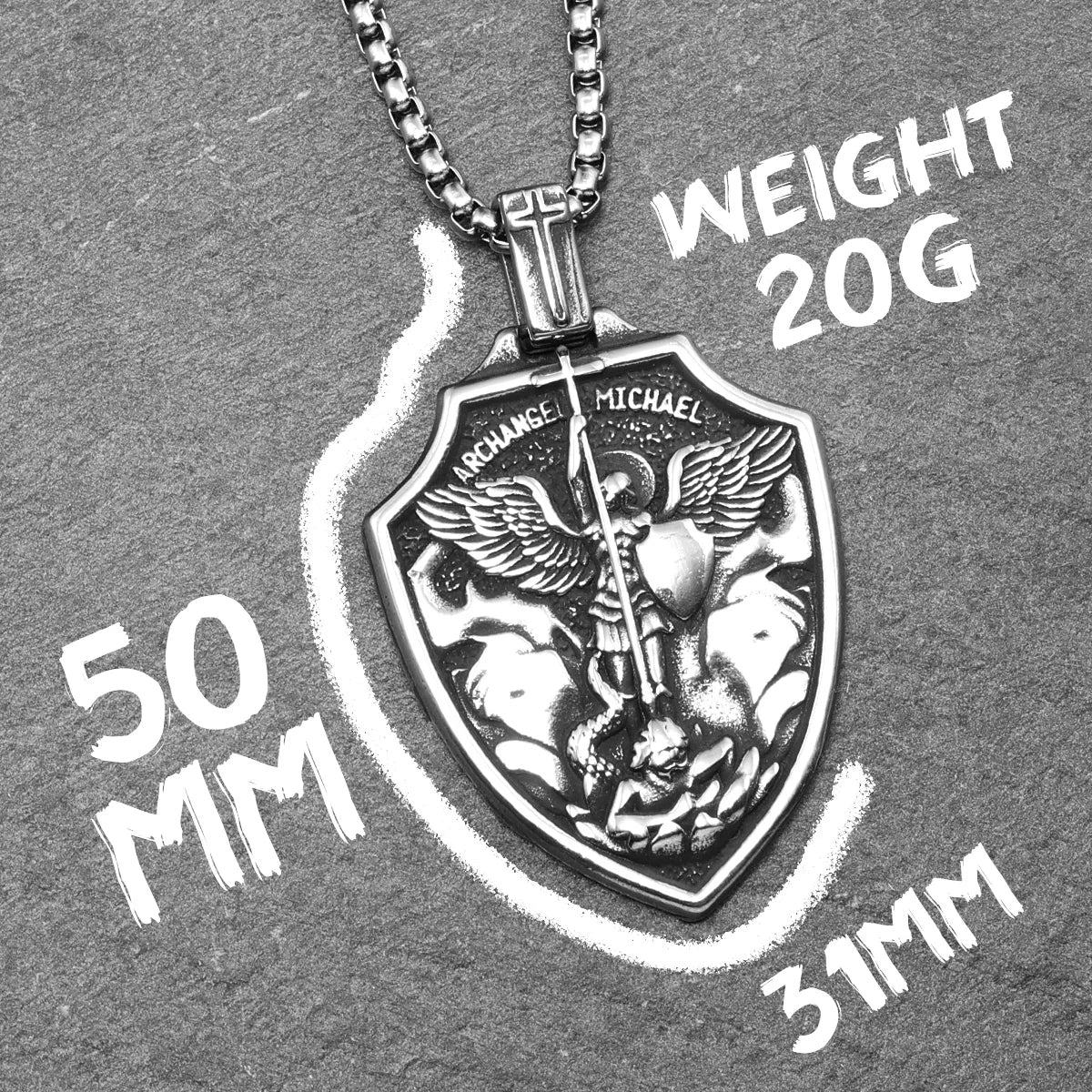Archangel St.Michael Shield Amulet Stainless Steel Men's Necklace Pendant Chain