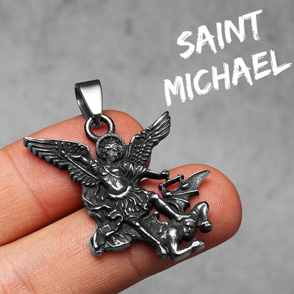 Archangel St. Michael Defeating Satan Stainless Steel Pendant Men's Necklace